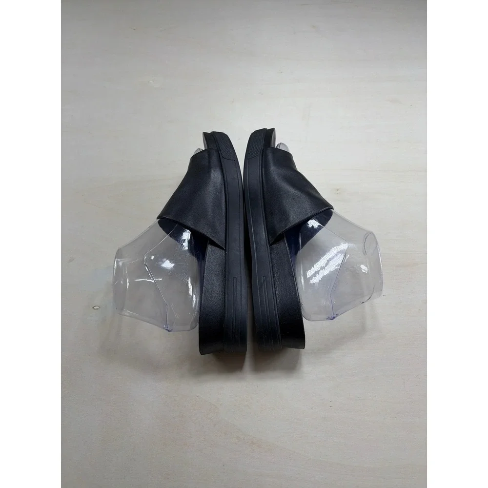 Eileen Fisher Black Leather Platform Slide Sandals Minimalist Open Toe Womens 9